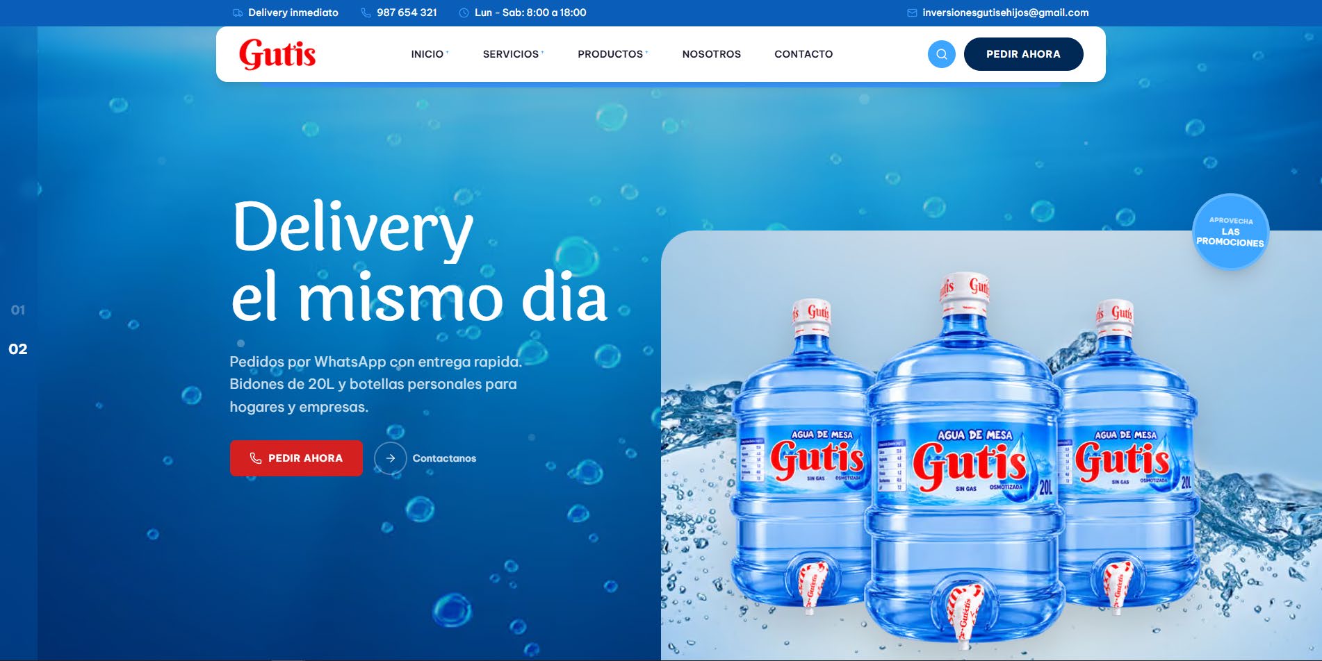 Web de Agua Gutis con pedidos por WhatsApp